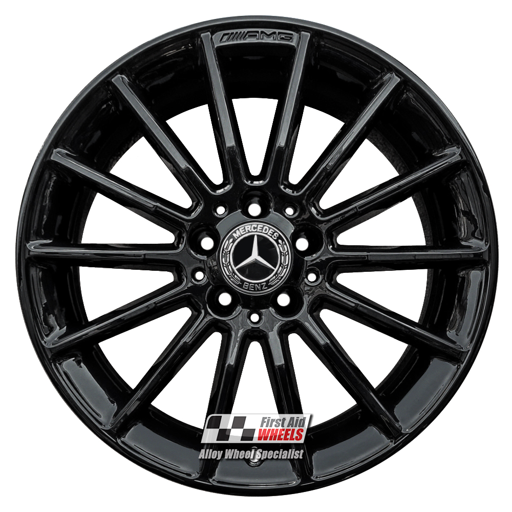 [R412GB] R412GB EXCHANGE SERVICE - MERCEDES A B CLASS CLA 4x18" GENUINE AMG GLOSS BLACK ALLOY WHEELS