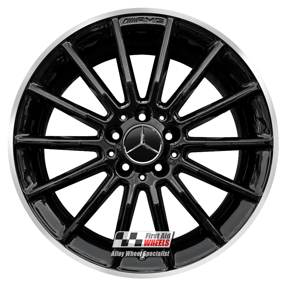 [R412BGD] R412BGD EXCHANGE SERVICE - MERCEDES A B CLASS CLA 4x18" GENUINE AMG GLOSS BLACK DIAMOND RIM ALLOY WHEELS