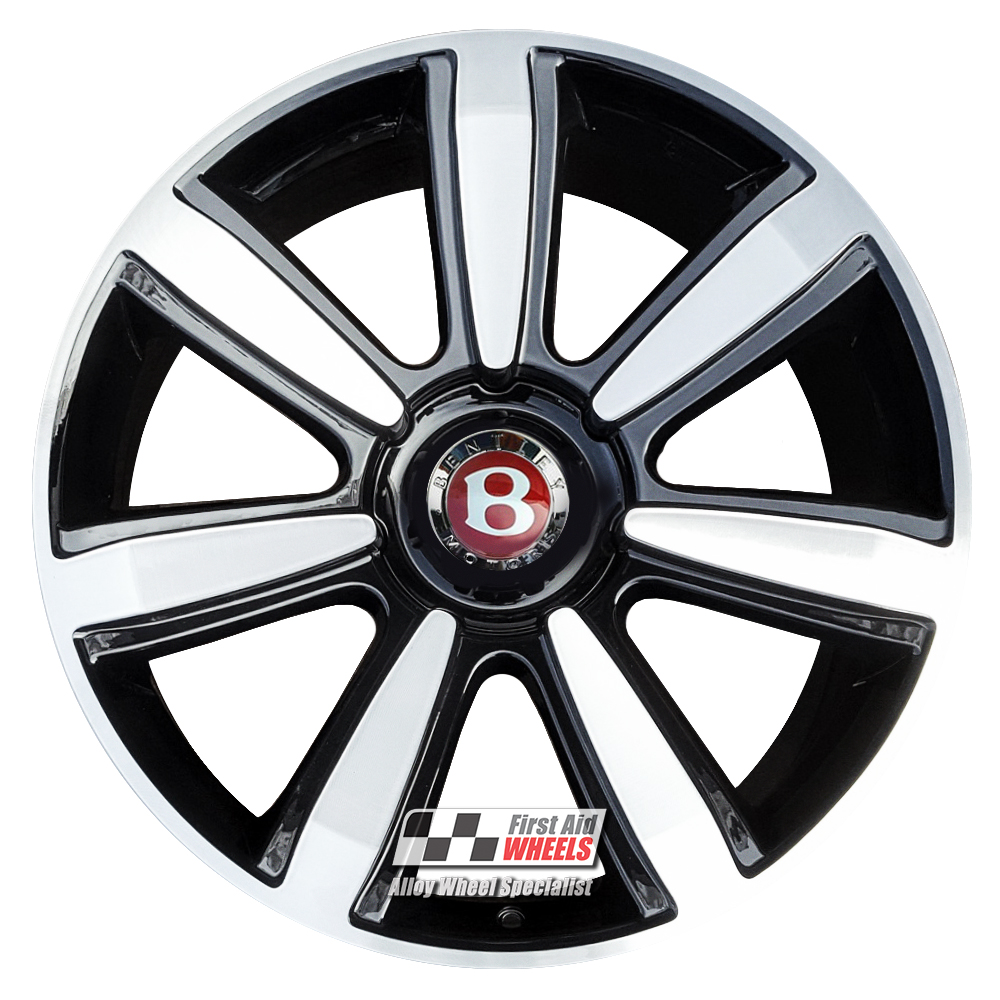 [R539DCB] R539DCB EXCHANGE SERVICE - BENTLEY CONTINENTAL GT 4x21" GENUINE 9 SPOKE GLOSS BLACK DIAMOND CUT ALLOY WHEELS