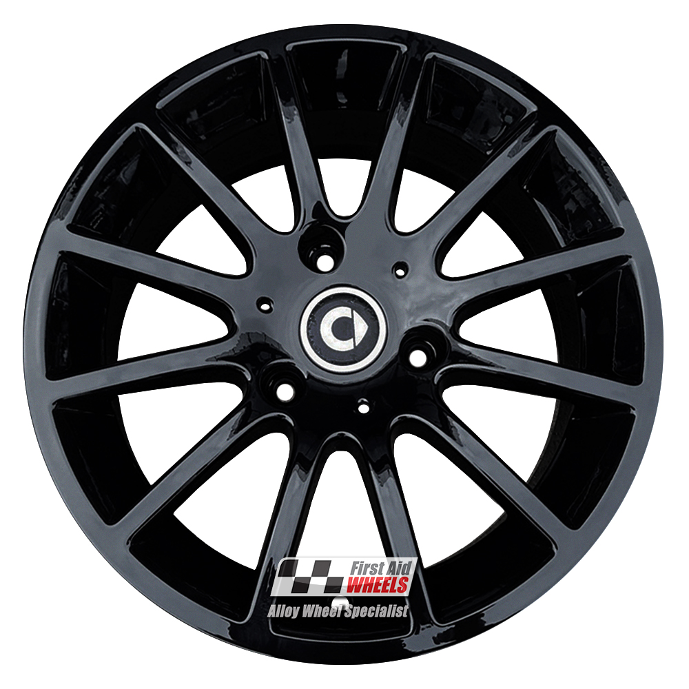 [R584GB] R584GB EXCHANGE SERVICE - SMART A451 4x15" GENUINE 12 SPOKE GLOSS BLACK ALLOY WHEELS
