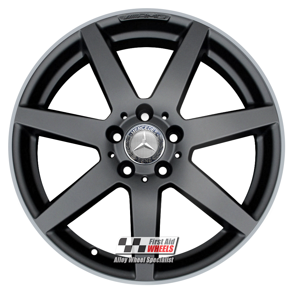 [R244BMD] R244BMD EXCHANGE SERVICE - MERCEDES C CLASS 4x18" GENUINE AMG 7 SPOKE MATT BLACK DIAMOND RIM ALLOY WHEELS
