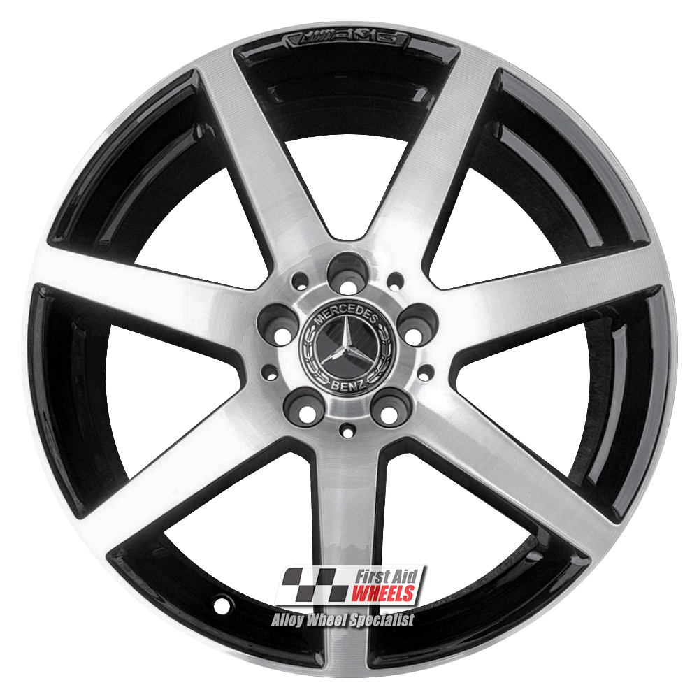 [R244DCB] R244DCB EXCHANGE SERVICE - MERCEDES C CLASS 4x18" GENUINE AMG 7 SPOKE GLOSS BLACK DIAMOND CUT ALLOY WHEELS