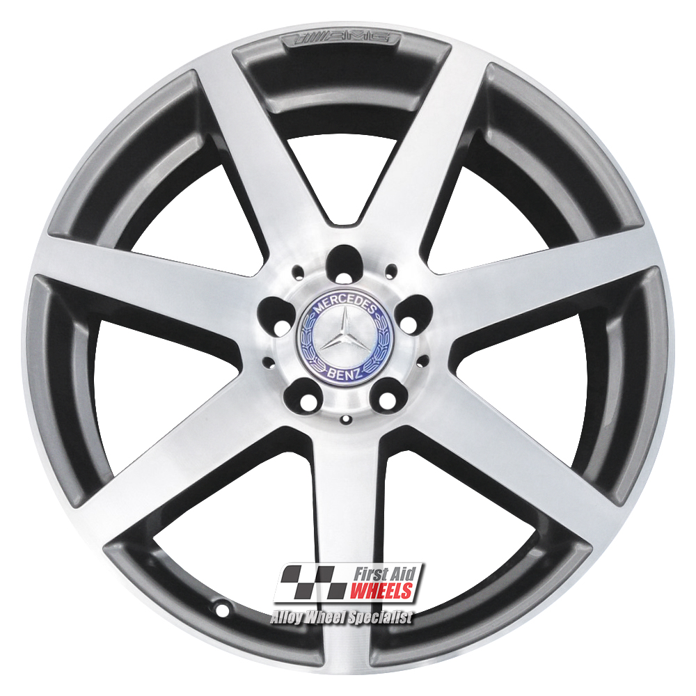 [R244DCG] R244DCG EXCHANGE SERVICE - MERCEDES C CLASS 4x18" GENUINE AMG 7 SPOKE GREY DIAMOND CUT ALLOY WHEELS