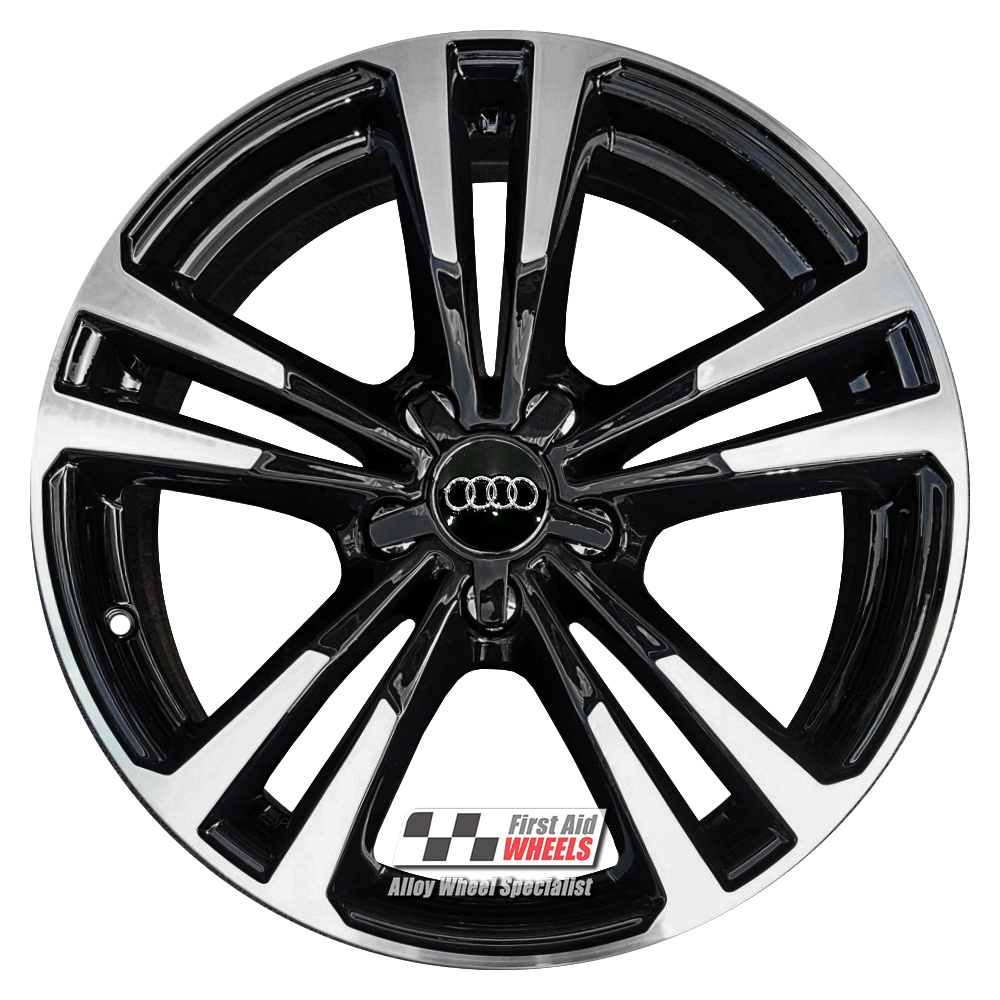 [R245BGD] R245BGD EXCHANGE SERVICE - AUDI A3 8V 4x18" GENUINE 5 V SPOKE GLOSS BLACK DIAMOND RIM ALLOY WHEELS