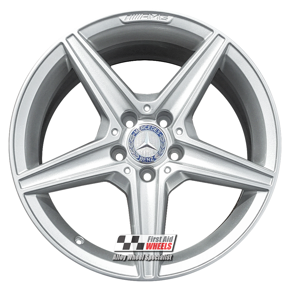 [R355S] R355S EXCHANGE SERVICE - MERCEDES C CLASS 4x18" GENUINE AMG 5 SPOKE SILVER ALLOY WHEELS